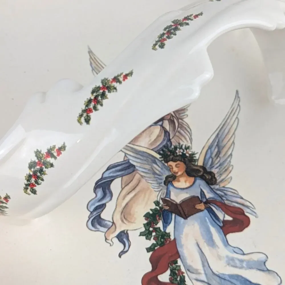 Vintage Handmade Ceramic Christmas Holiday Handled Tray